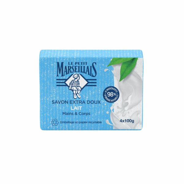 Savon Solide Mains & Corps Extra Doux Lait LE PETIT MARSEILLAIS 2x100g