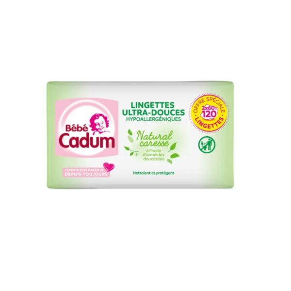 Lingettes Bébé Natural Caresse BEBE CADUM 2x60