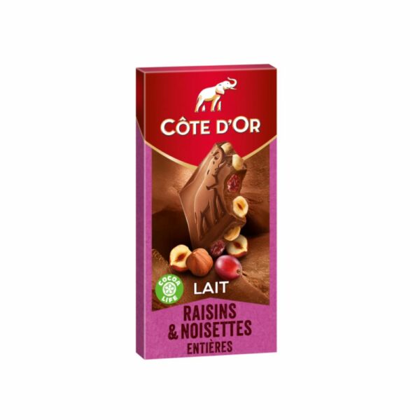 Tablette de chocolat au lait aux raisins et noisettes COTE D'OR