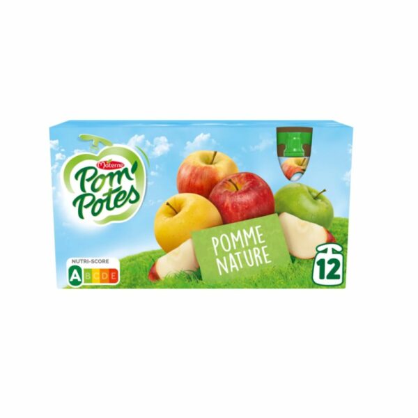 Compotes pomme nature POM'POTES x12 gourdes