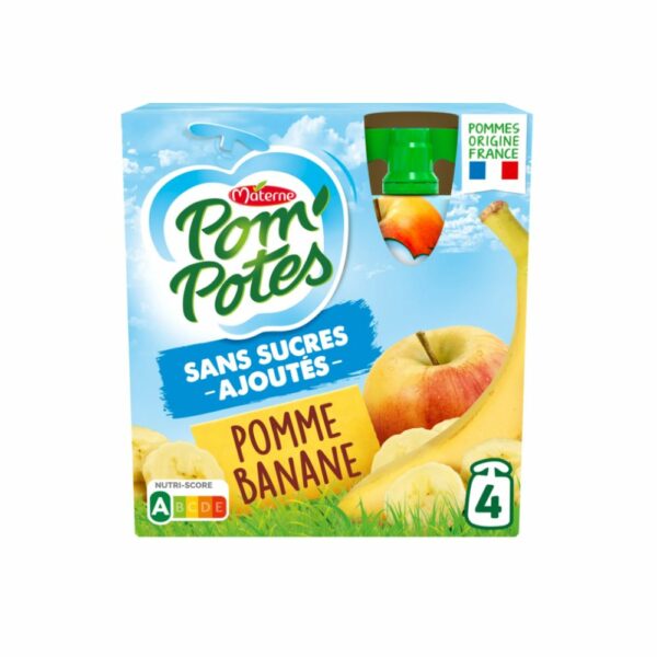 Compotes pomme banane POM'POTES x4 gourdes