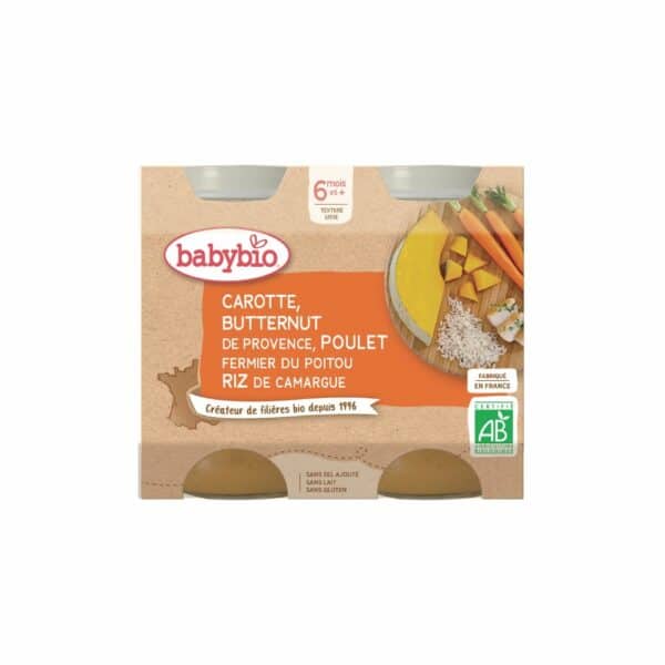 Babybio Plat bébé dès 6 mois Carotte Courge Poulet Bio 2x200g