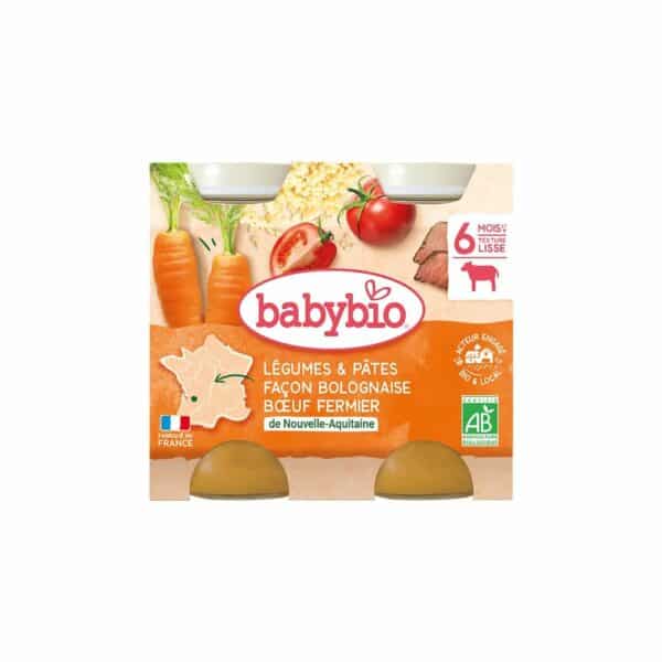 Babybio Pot bébé dès 6 mois Légumes, Pâtes au Boeuf Fermier Bio 2x200g