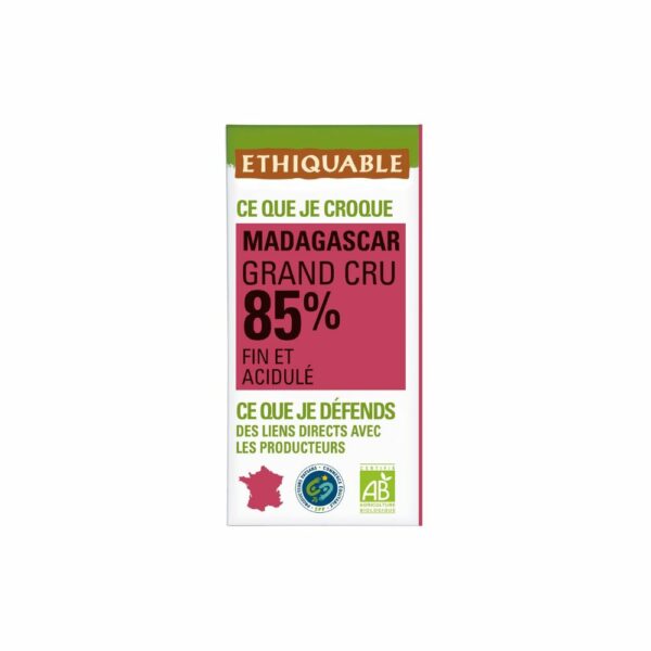 Tablette De Chocolat Noir 85% Cacao Madagascar Bio ETHIQUABLE 100g