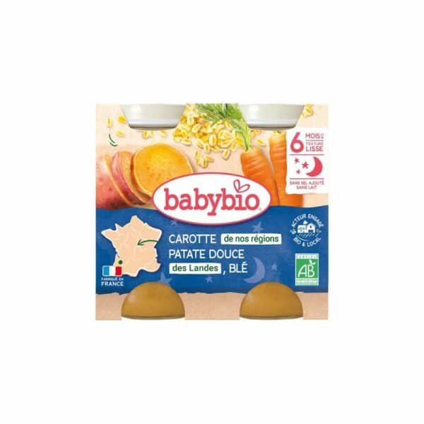 Babybio Petits pots Carotte Patate douce et Blé Bio (dès 6 mois) - 2x200g