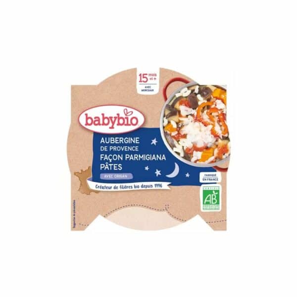 Babybio Repas Soir Assiette Aubergines Parmigiana Macaroni +15m Bio 260g