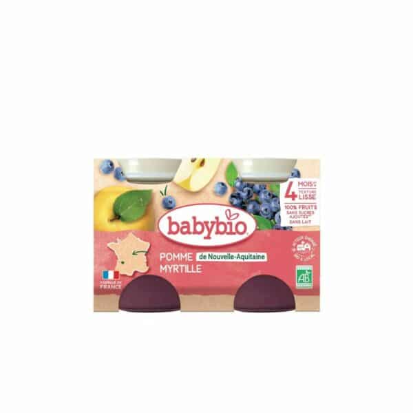 Babybio Petit pot dessert pomme myrtille bio dès 4 mois 2x130g