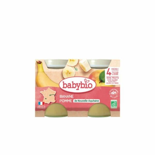 Babybio Petits Pots Banane Pomme d'Aquitaine Dès 4 Mois 2x130g