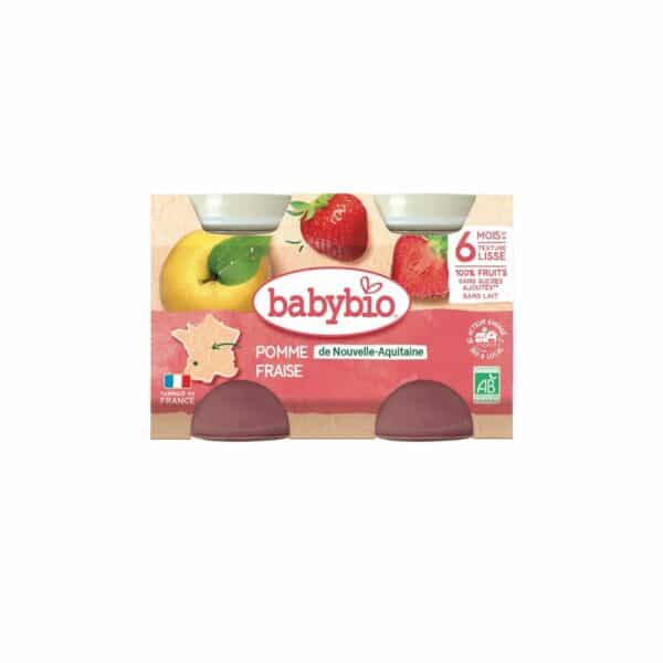 Babybio Compotes bébé dès 6 mois pomme fraise sans sucres ajoutés Bio 2x130g