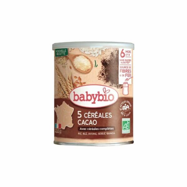 Babybio Céréales bébé dès 8 mois 5 céréales Cacao Bio 220g