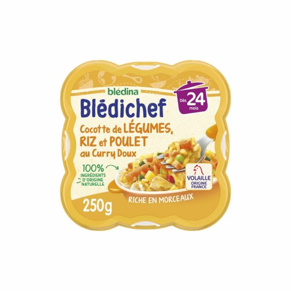 Repas bébé Blédichef 24 mois Riz légumes poulet curry - 250g