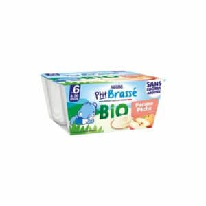 NESTLE P'Tit Brassé Dessert Lacté Pomme Pêche Bio Dès 6 Mois 4x90g