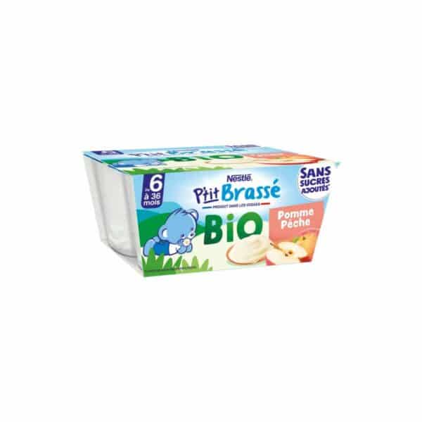 NESTLE P'Tit Brassé Dessert Lacté Pomme Pêche Bio Dès 6 Mois 4x90g