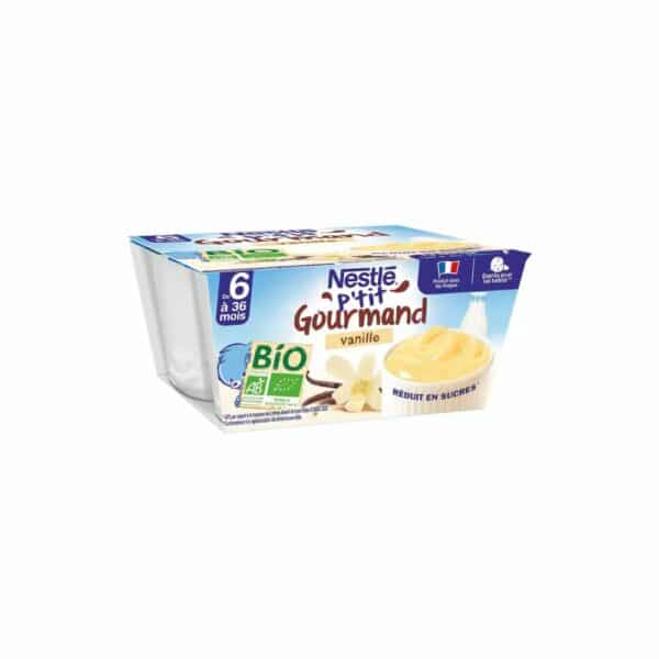 NESTLE P'tit onctueux dessert lacté vanille Bio 4x90g