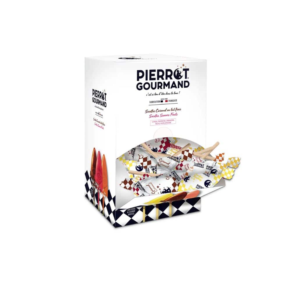 100 sucettes goûts fruits et caramel Pierrot Gourmand 1,55 kg