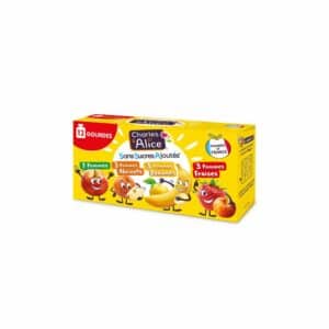 Gourdes compotes de pommes nature pommes abricots pommes bananes et pommes fraises CHARLES & ALICE 12x90g